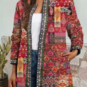 Plus-size Retro Ethnic-style Printed Coat Jacket Cardigan For Women